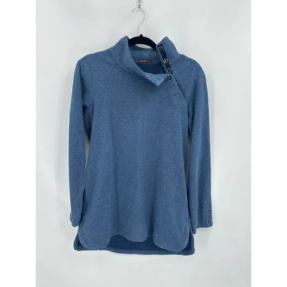 J McLaughlin Marisa Fleece Top Button Detailed High Neck Blue Size Medium - Picture 3 of 10